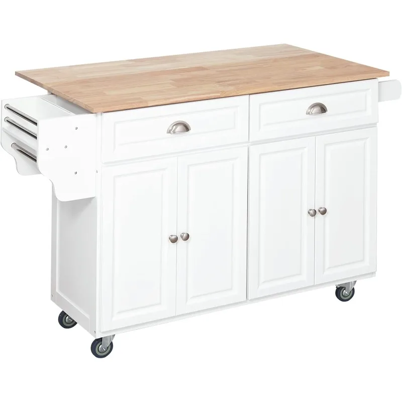 

Rolling Kitchen Island Drop Leaf, Kitchen Cart on Wheels, Solid Wood Top Breakfast Nook with Storage Drawers