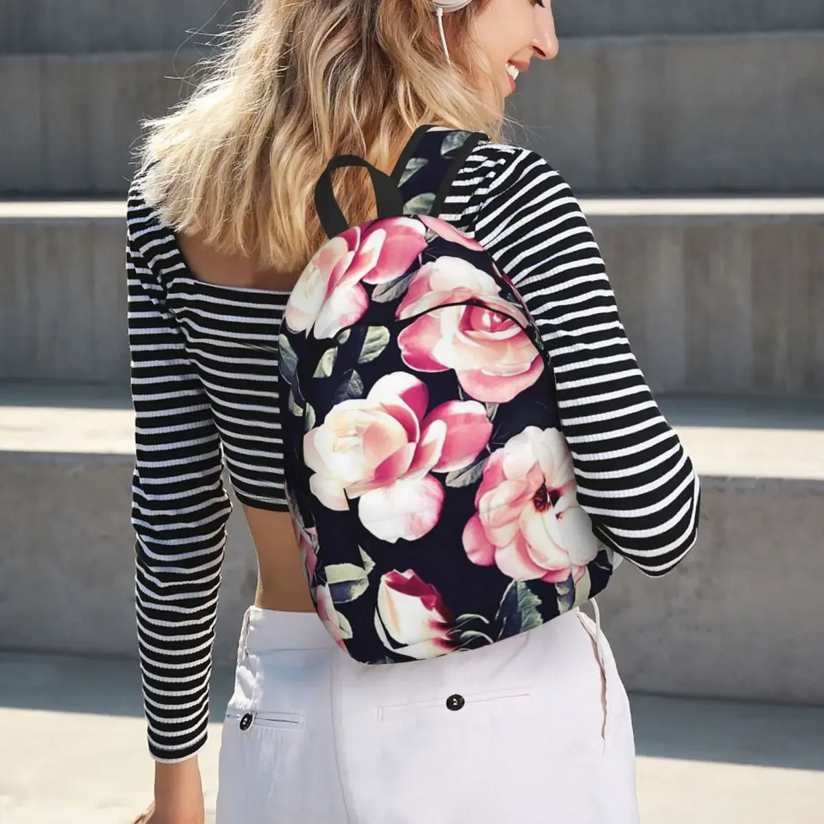 ヴィンテージローズチンツピーチピンクバックパック学生少年少女ブックバッグ子供スクールバッグラップトップショルダーバッグ男性女性用