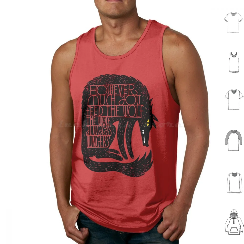 

The Wolf Hungers Tank Tops Vest Sleeveless Disco Elysium Wolf Wolves Lettering Typography Quote Union Red Graphic Hunger