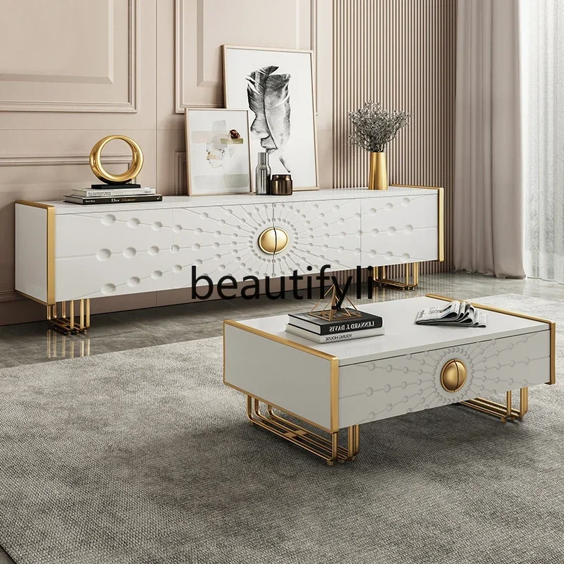 

NQ09Italian light luxury TV cabinet coffee table combination modern villa living room storage side cabinet
