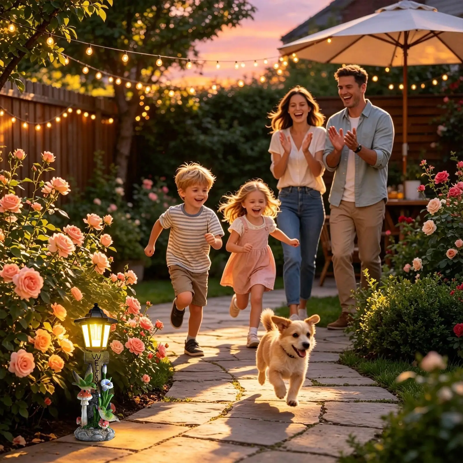 Statue With Solar Lights Auto On/off Resin Sculpture Lighting Outdoor Statues With Solar Lantern For Home Garden Yard Lawn