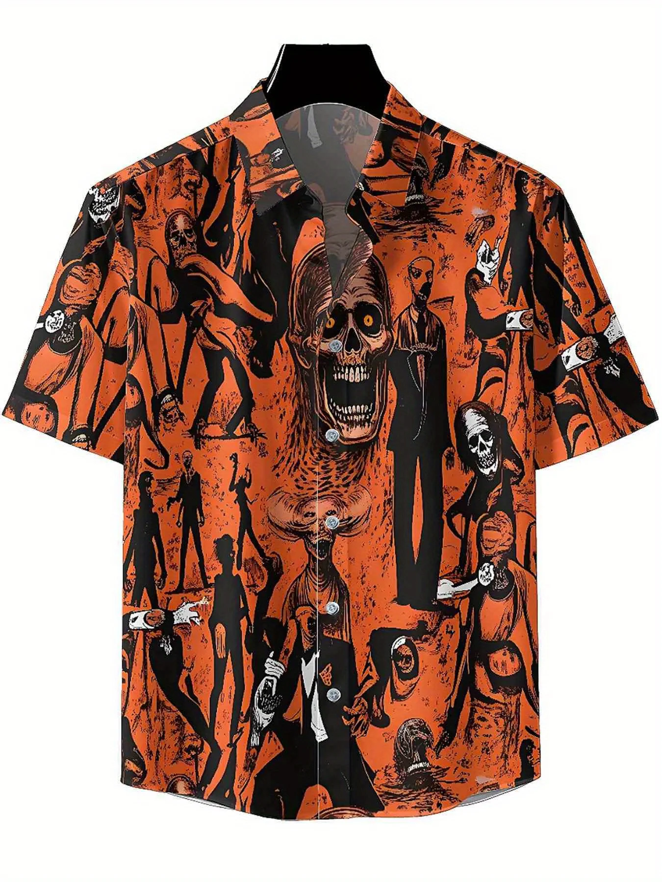Men's Plus Size Hawaiian Shirts Black Suit and Skull Theme pattern,New in Summer Fashion Tops,Hip Hop Rock Streetwear