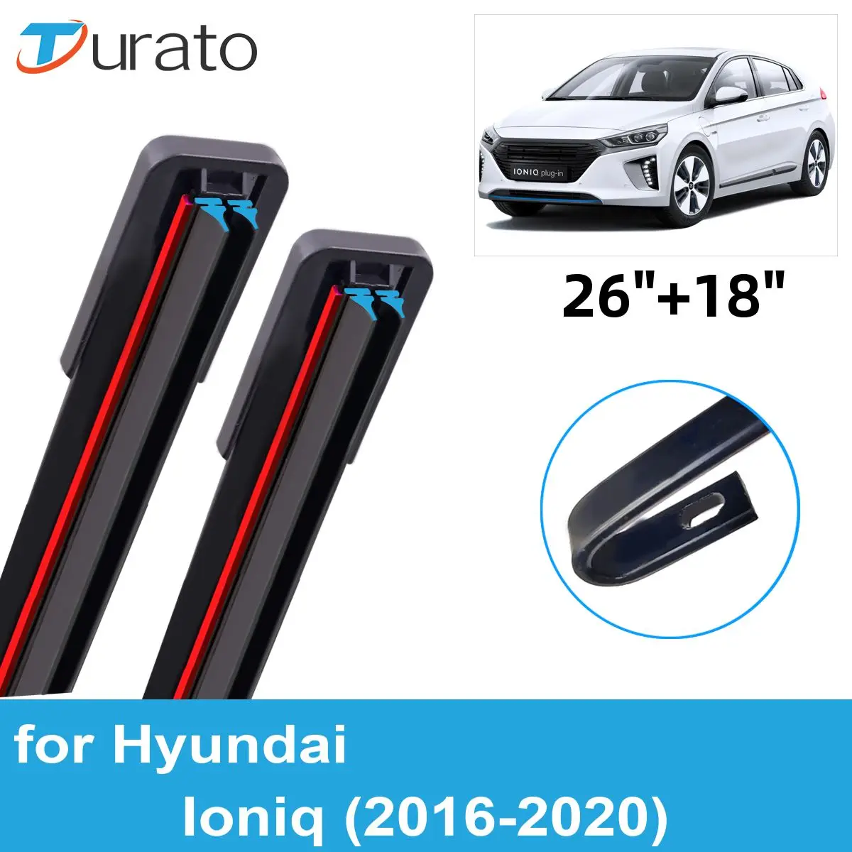 2PCS Car Wiper Blades for 2016-2020 Hyundai Ioniq Front Windscreen Windshield Double Rubber Car Accessories 2017 2018 2019 2020