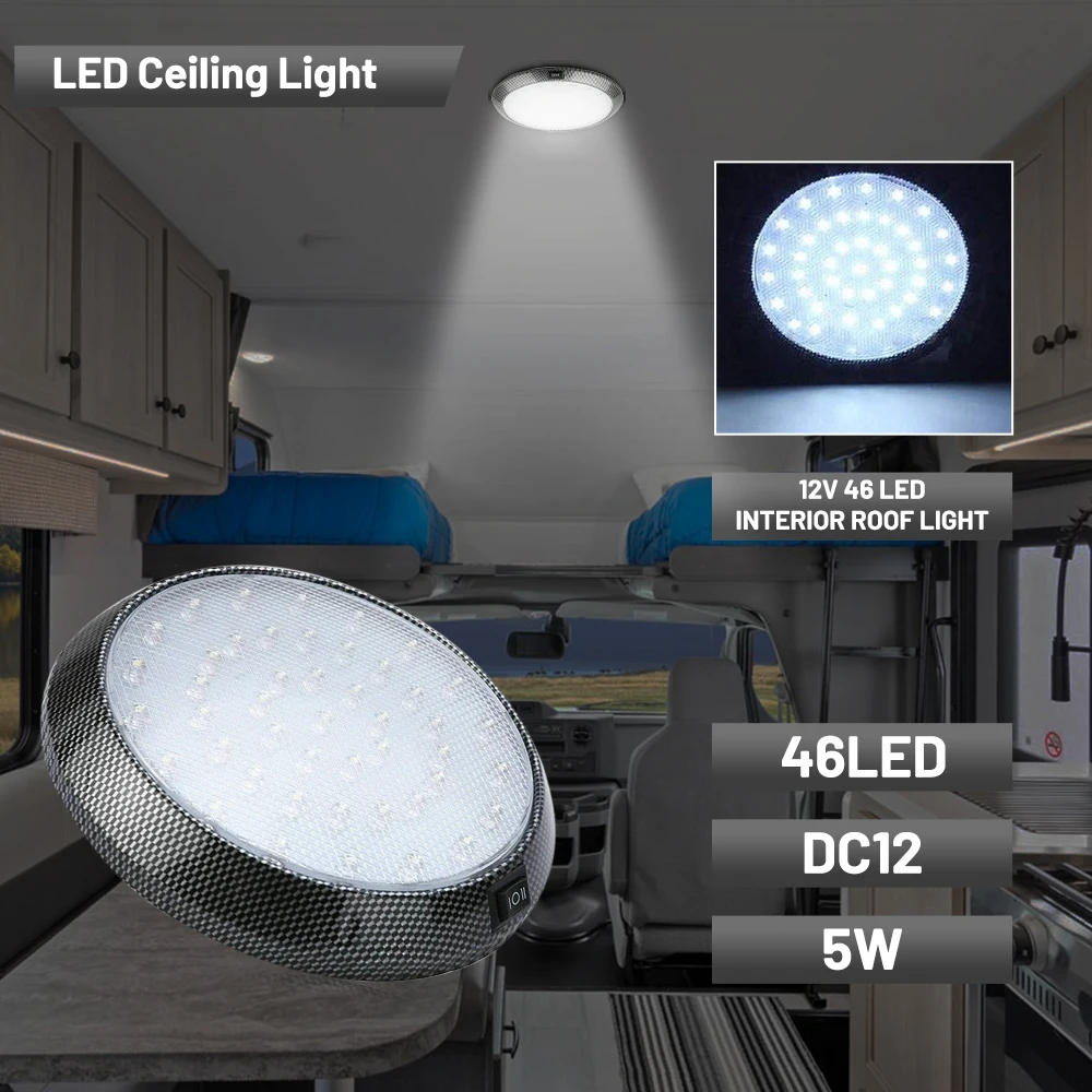 12 В 46 светодиодный караван RV круглый потолочный купольный светильник автомобильный потолочный светильник внутреннего освещения с выключателем для кемпера, фургона, автодома, лодки, лампы