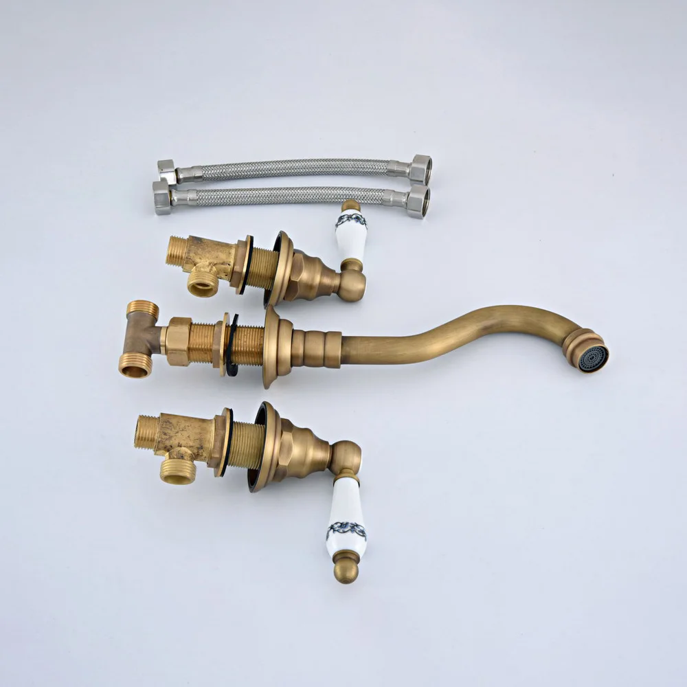 Imagem -04 - Torneira Vintage de Latão com Dois Punhos Torneira de Pia de Lavatório Dsf530 com Buracos para Parede