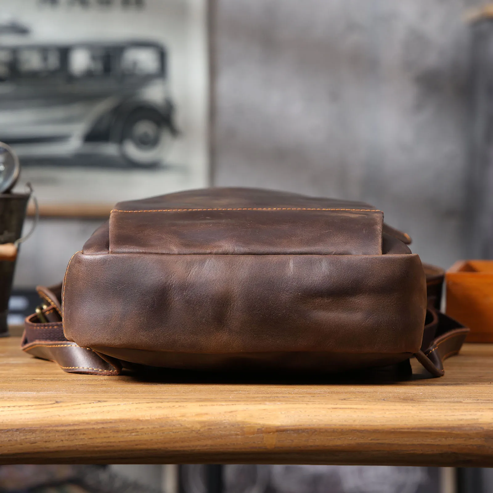 S.WORKER Vintage Echtleder-Rucksack 16“ Laptop-Tasche Crazy-Horse-Leder Schultasche Outdoor-Reise-Weekender-Schultertasche – Detail 11