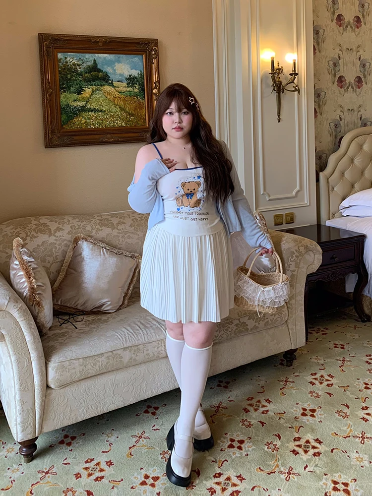 

Универсальная трикотажная юбка-миди с высокой талией, плиссированная, А-силуэта, для полных женщин, из полиэстера