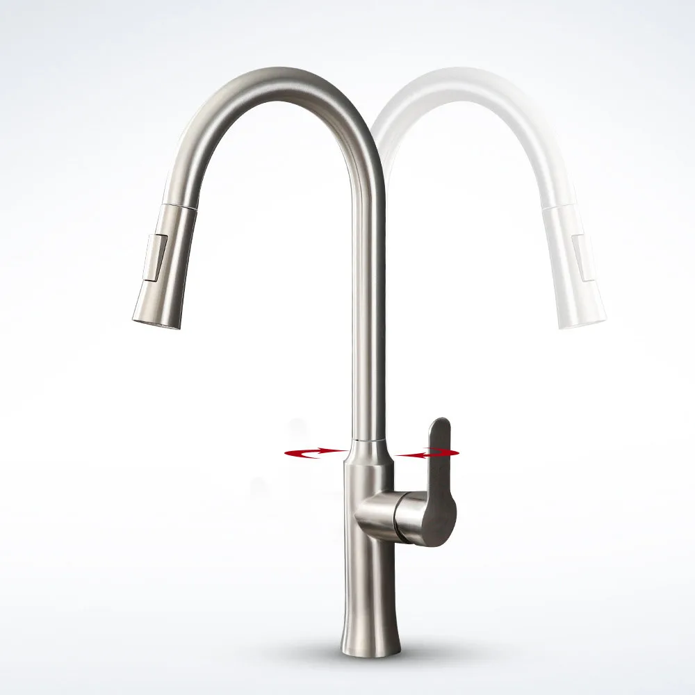 

Pull Down Kitchen Sink Faucet 304 Stainless Steel Hot And Cold Mixer Tap Single Handle Double Function Water Kitchen Faucet