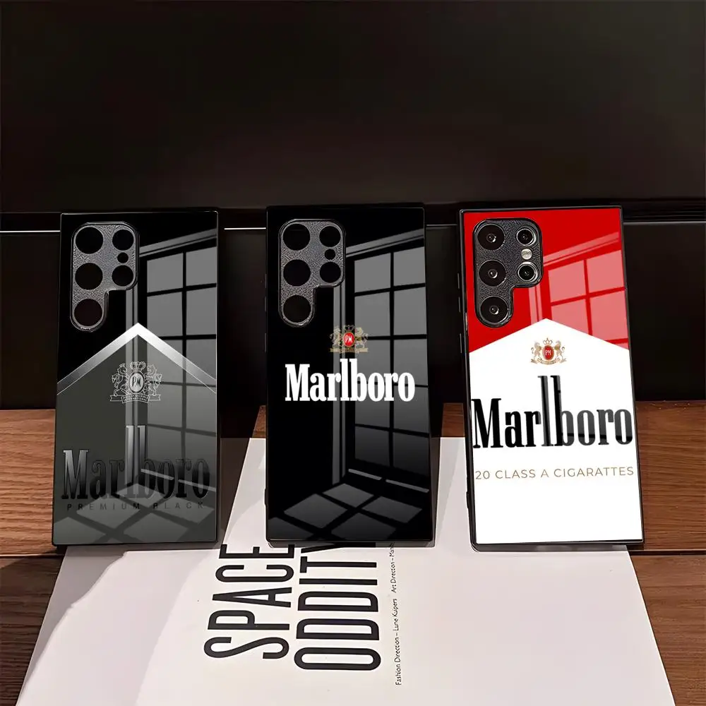 M-MarlboroES Cigaretten-Handyhülle für Samsung S26 Ultra S25 Edge Ultra S23 S22 S21 Ultra Plus S24 Fe A57 A37 Glasabdeckung