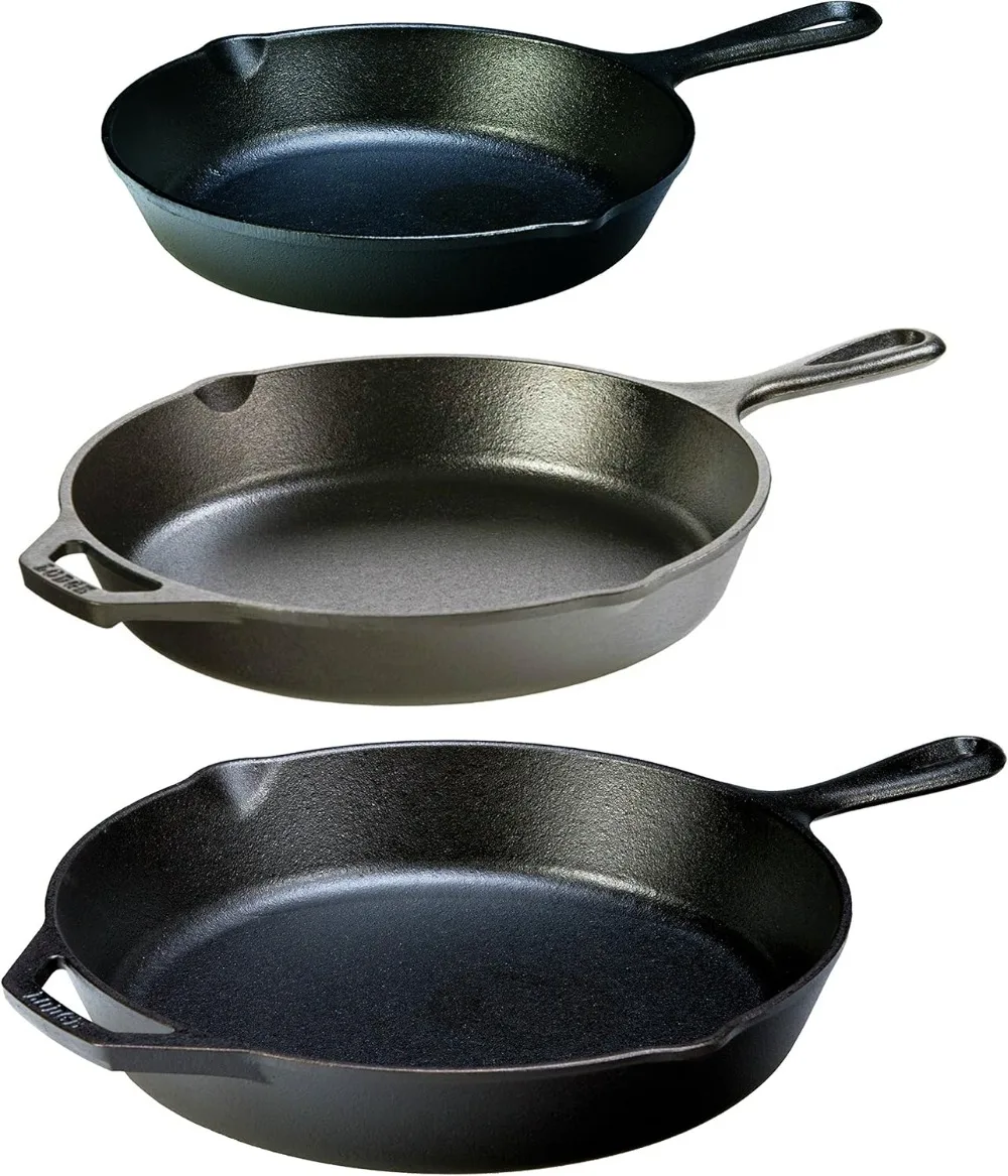 

Iron 3 Skillet Bundle. 12 Inches and 10.25 Inches with 8 Inch Set of 3 Cast Iron Frying Pans