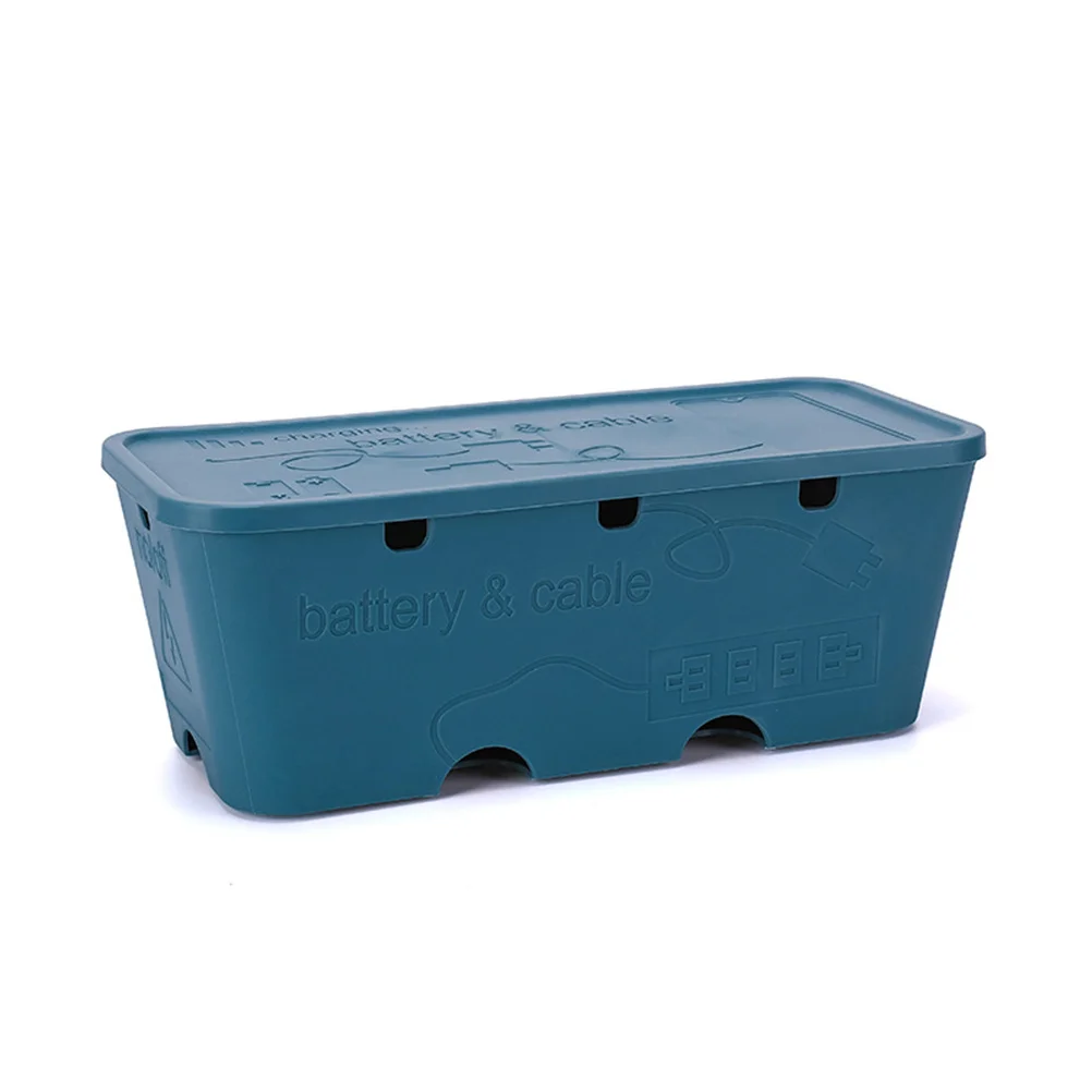 

Multifunctional Cable Storage Box Blue Cover Organized Structure Power Strip Cords Adapters Home Office Use