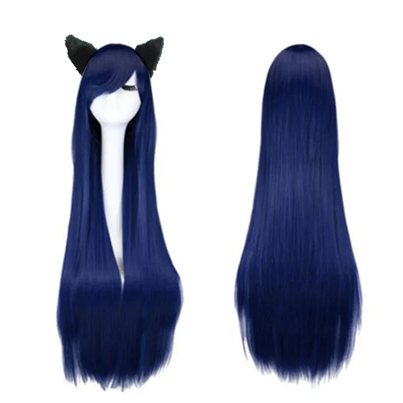

Game LOL Ahri 100cm Long Dark Blue Wig The Nine-Tailed Fox Women Heat Resistant Hair Cosplay Costume Wigs