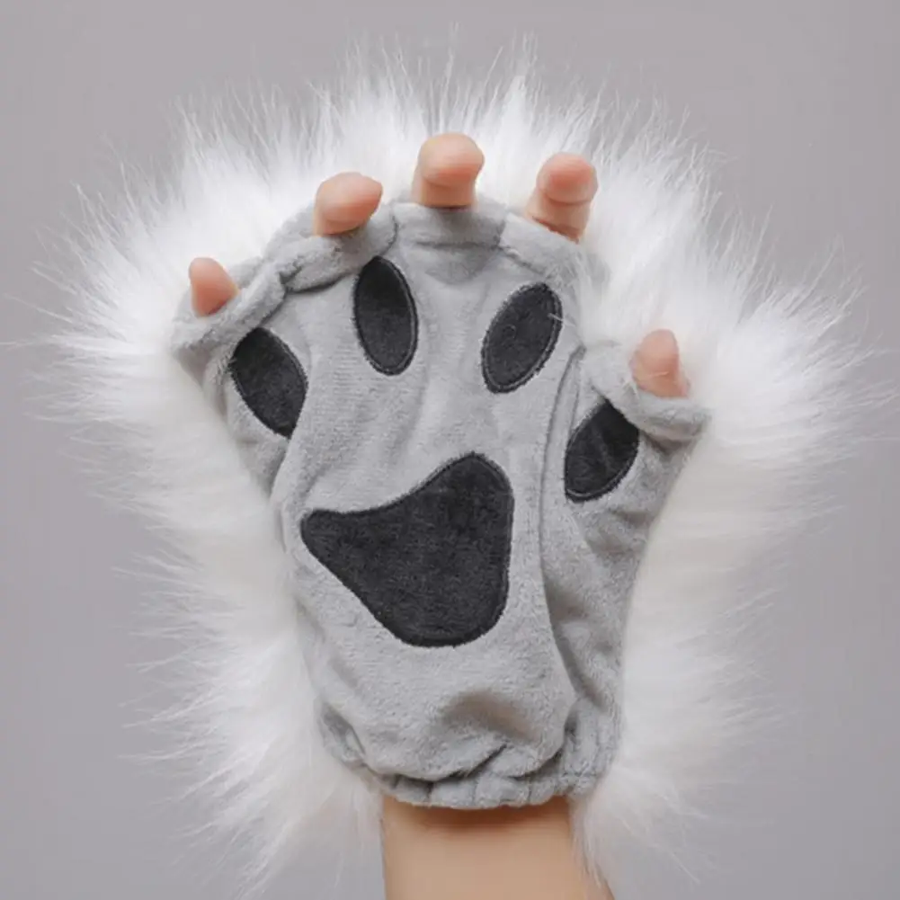 Fluffy Wolf Paws Fingerless Gloves Furry Kitten Paw Foxes Claws Mittens Lolita Gothic Cosplay Costume Party Wearing Accessory