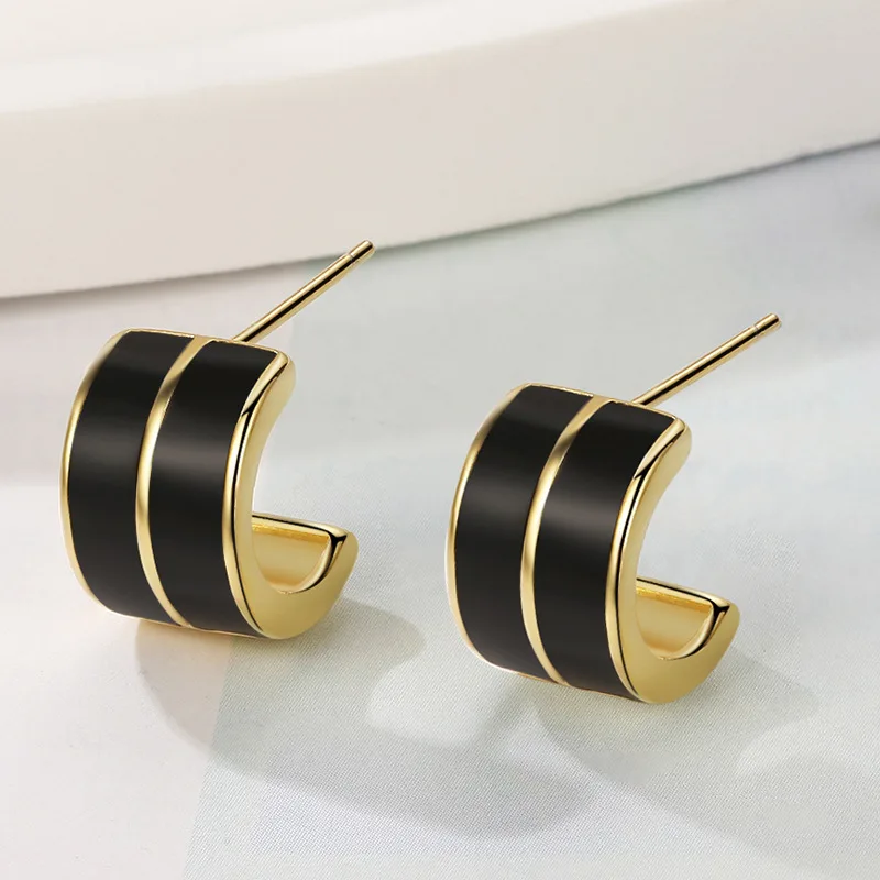 Korean Light Luxury Curved Drip Glue Double-layer Earrings C-shaped Versatile Fashion 925 Silver Ear Stud Women Jewelry KOFSAC image 2