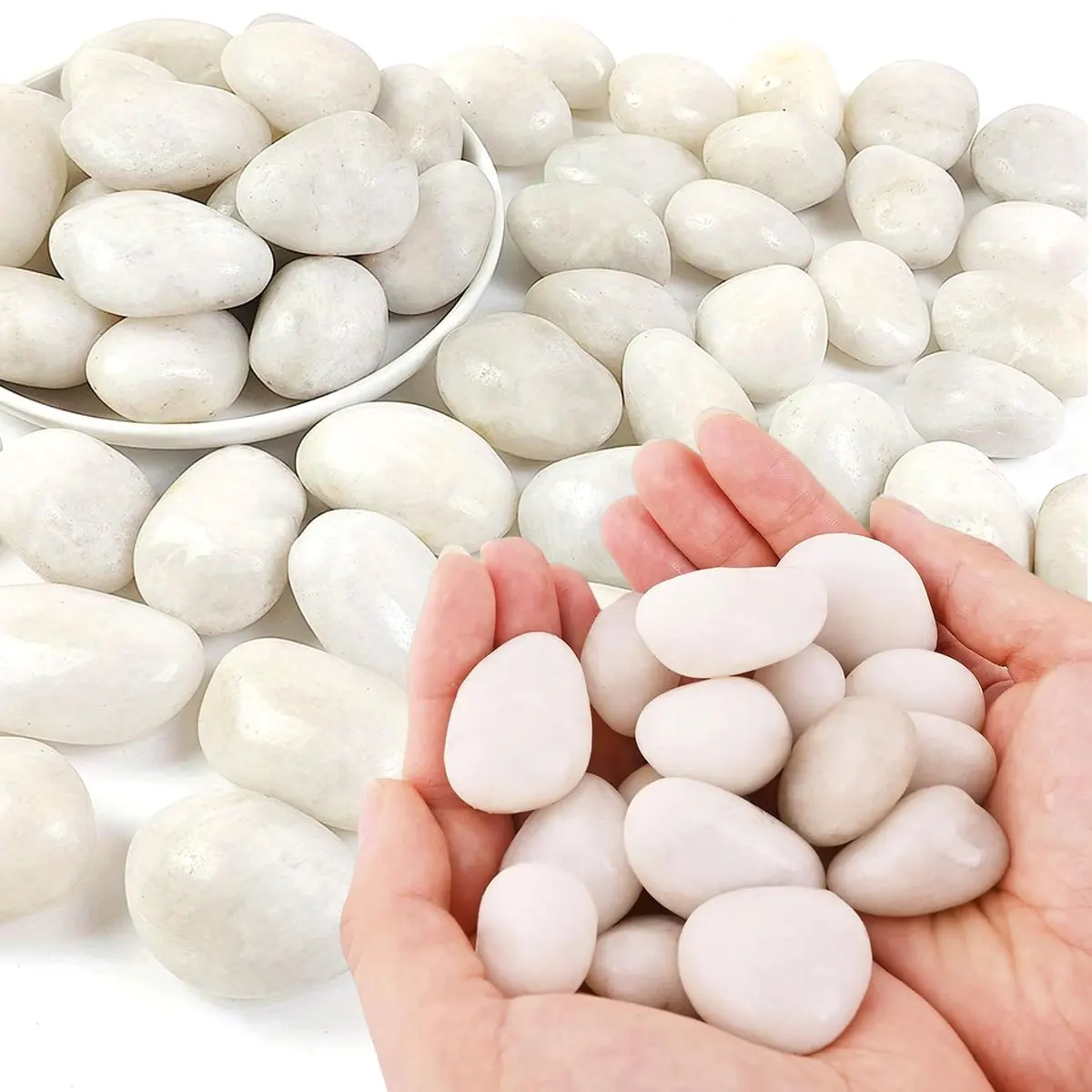 300g White Polished Natural River Pebbles 2-3cm - High-Gloss Decorative Stones for Planters, Aquariums, Terrariums ZSY