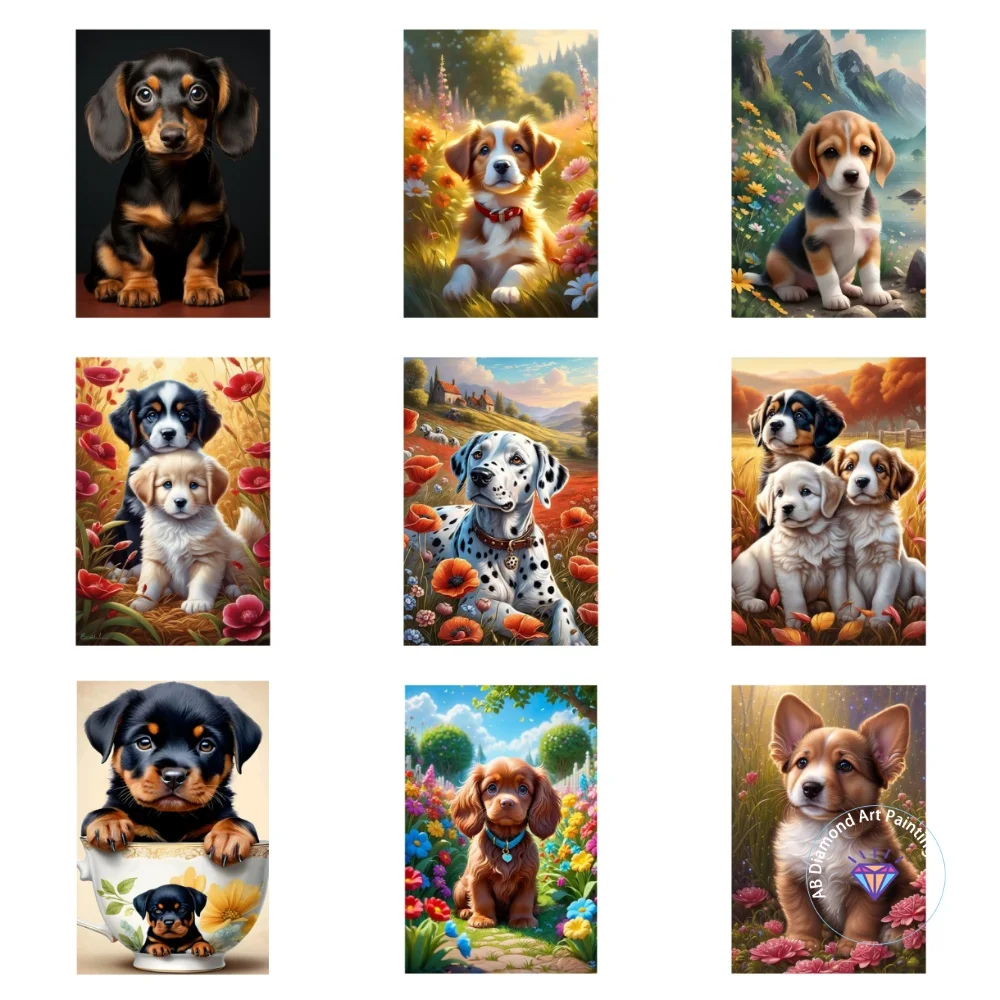 

New Animal Dog Flower AB Diamond Painting Kit Square Round Diamond 5D DIY Mosaic Handmade Art Adult Exquisite Gift Home Decor