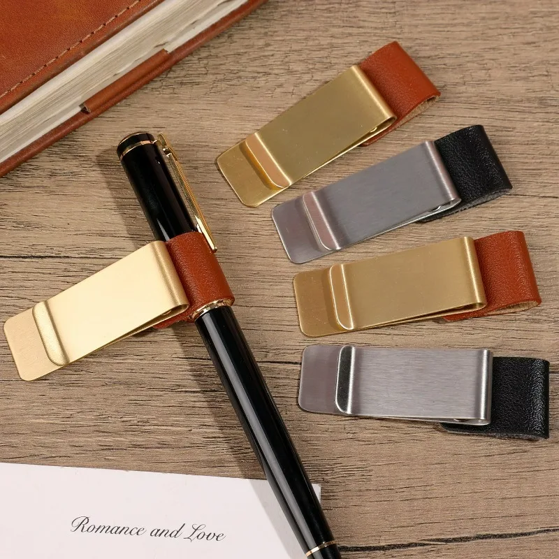 6-1 SZT. Stal Nierdzewna Skórzany Uchwyt na Długopis Klipsy do Ołówków Organizer do Notatnika Zakładka Praktyczny Klips na Długopis Artykuły Biurowe