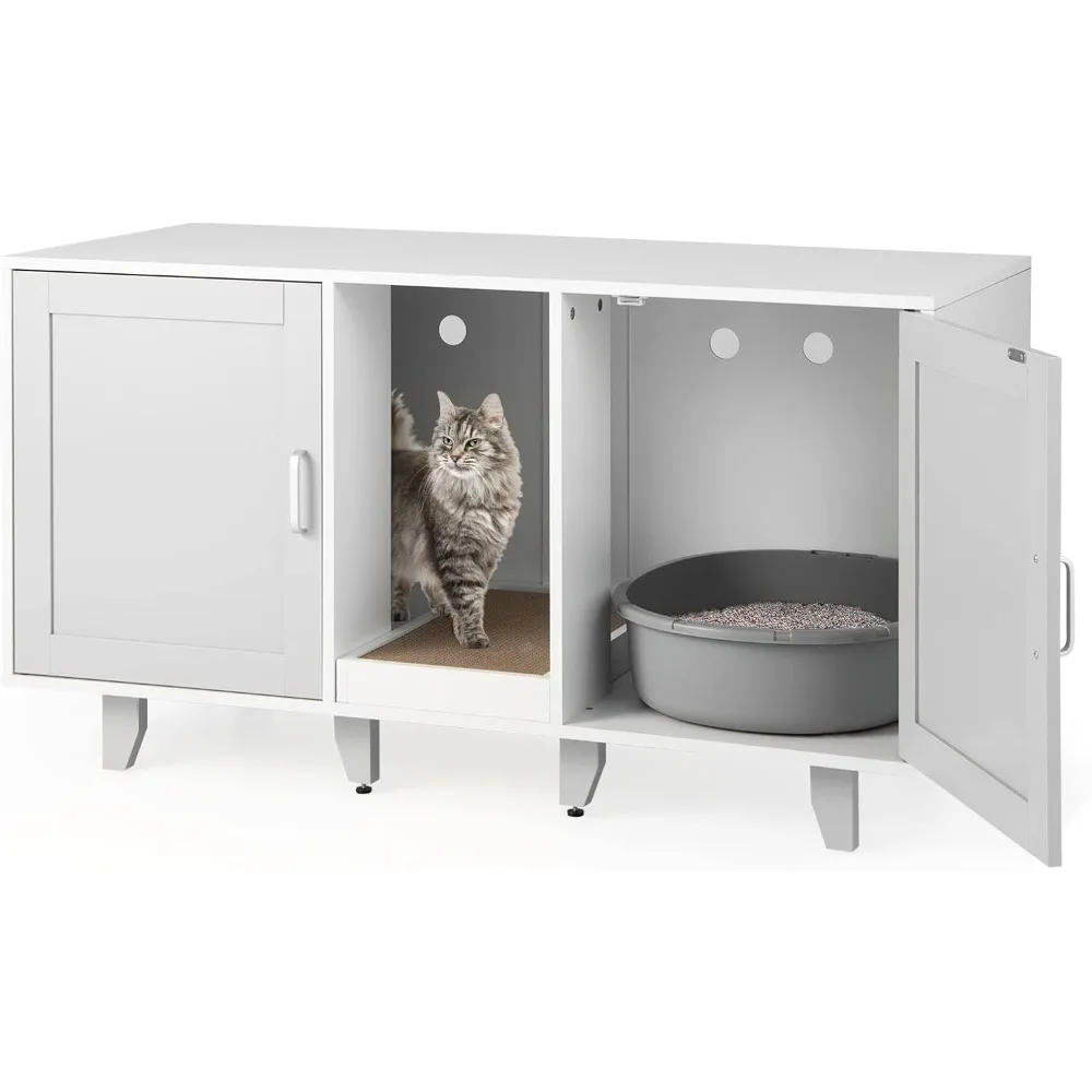 

Double Cat Litter Box Enclosure for 2 Cats, Large Stackable Hidden Privacy Cat Washroom Cabinet with Scratching Board, Indoor C