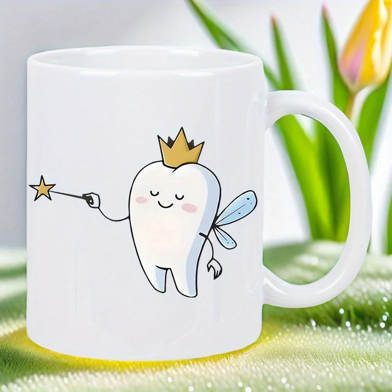 Cute Tooth Fairy Ceramic Mug-Magical Dental Hygiene Gift, White Coffee Mug with Charming Fairy Design Hand Wash Only Dental Gift