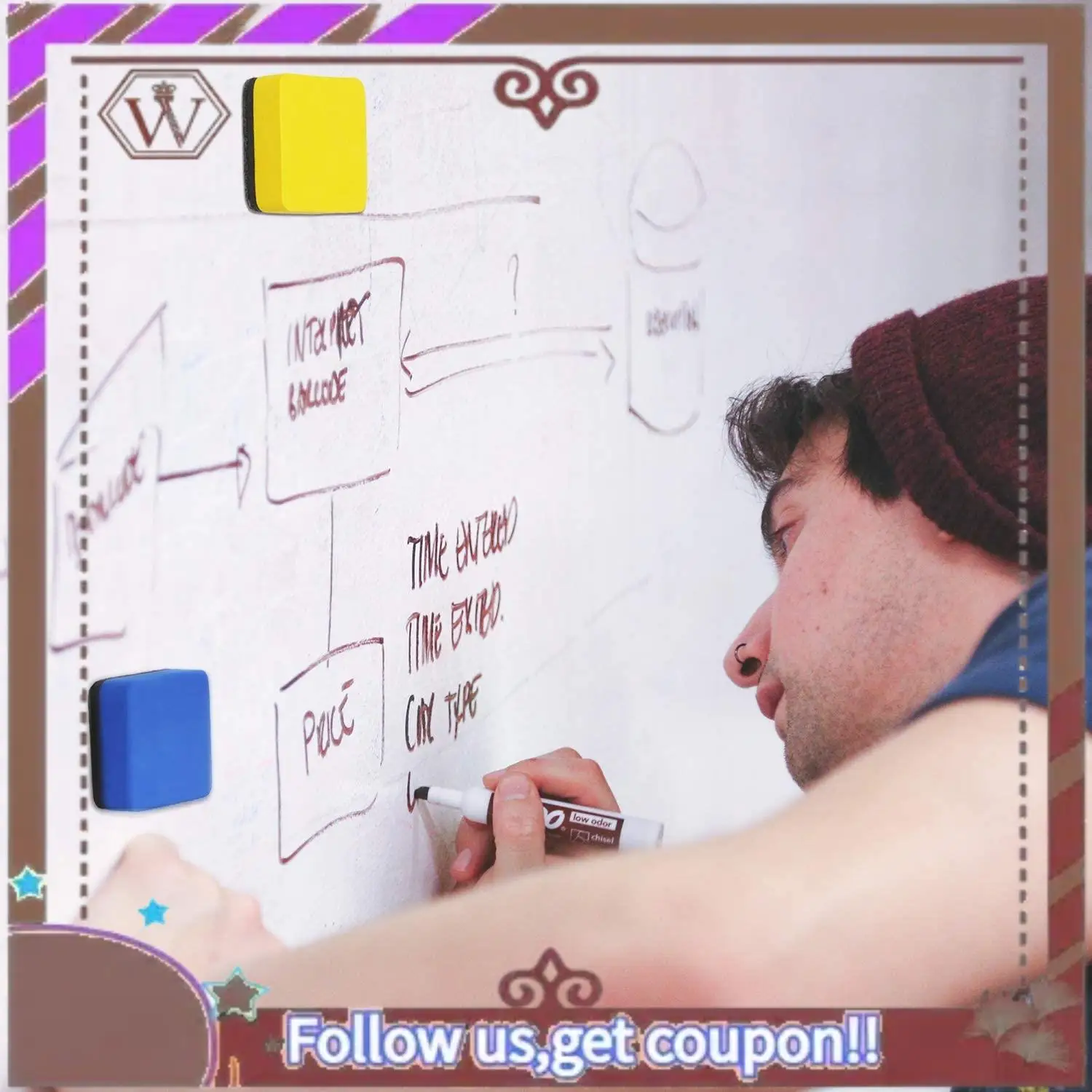 ABBG-30Pcs ممحاة السبورة البيضاء قابلة للغسل وإعادة الاستخدام ممحاة السبورة المغناطيسية لتنظيف علامات المسح الجاف