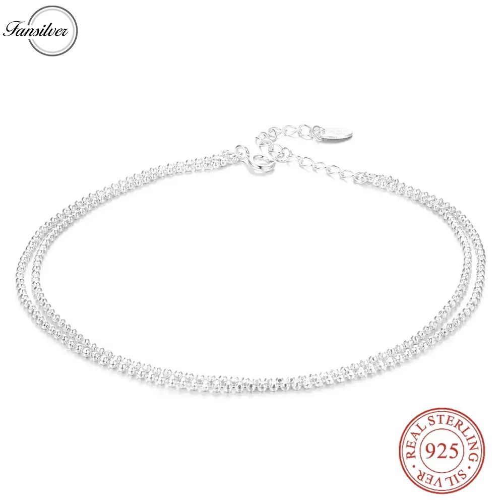 

Fansilver 925 Sterling Silver Tiny Anklet for Women Double Layered Chain Anklet Beach Foot Adjustable Chain Summer Jewelry