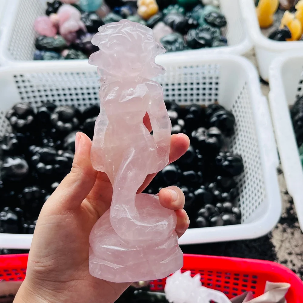 Natural Crystal Hand Rose Quartz Medusa Head Sculpture Healing Crafts For Decoration Gift