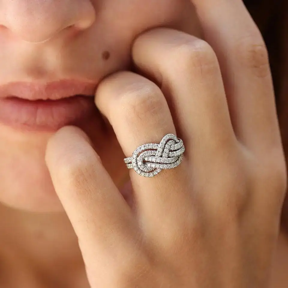 ZAKOL Classic Elegant Cross Knotted Zircon Women's Rings With Micro-set Geometric Copper Charm Fashion Wedding Party Jewelry