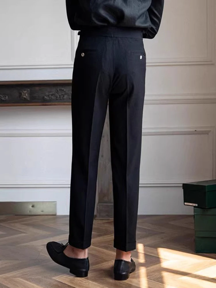 2023 herbst Neue Casual Herren Gürtel Hosen Vintage Plissee Gerade Anzug Hosen Männer Modische Slim Fit Einfarbig Hosen
