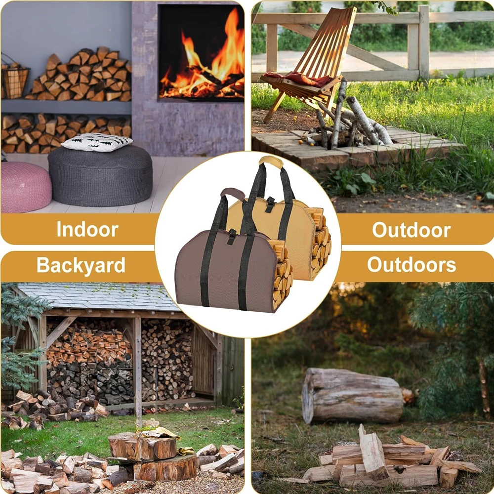 Package Waxed Canvas Firewood Bag Carrier, Water Resistant Wood Carrying Bag With Handles Log Tote for Kitchen Christmas Gift