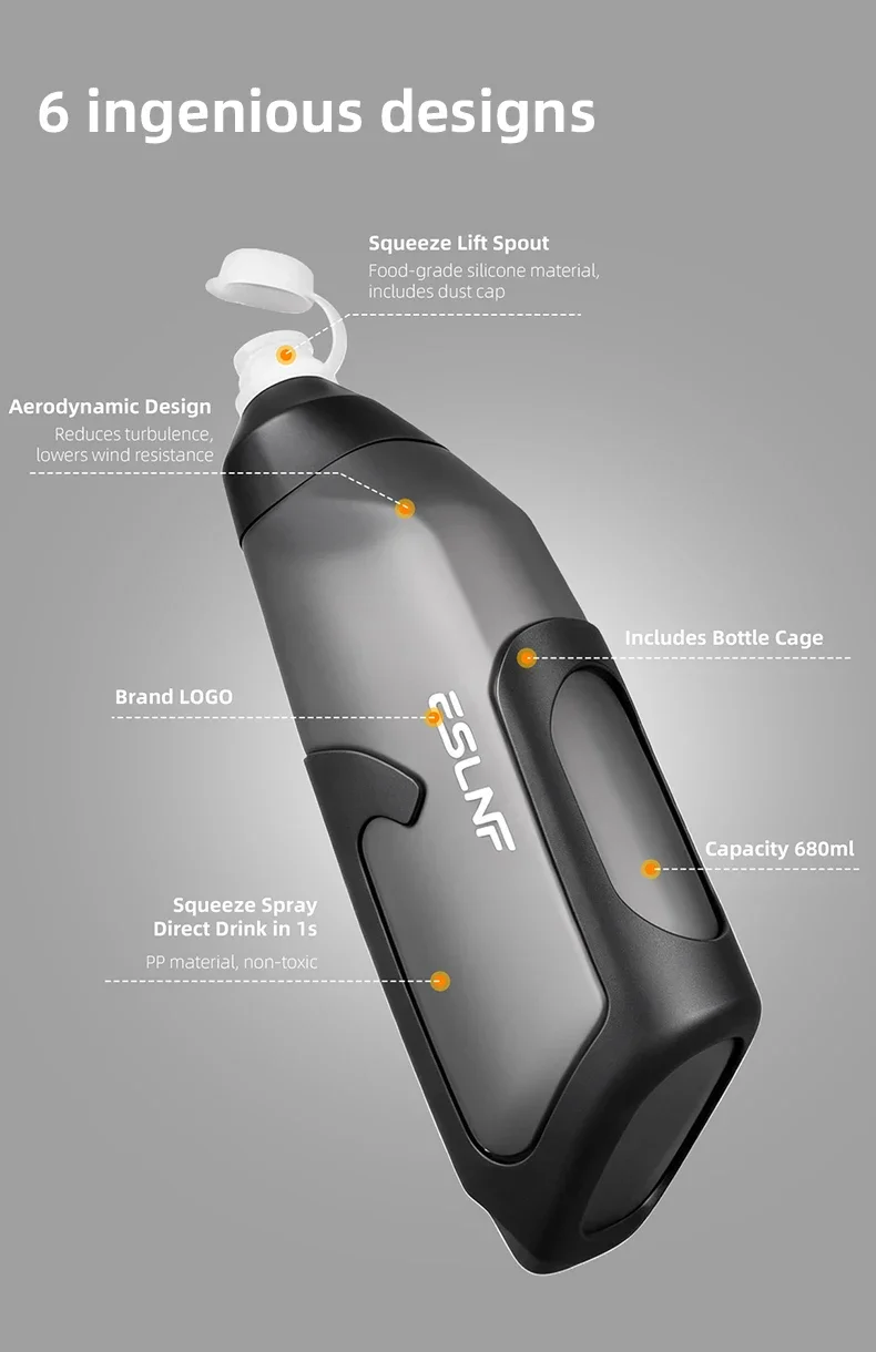 ESLNF 680ML Aerodynamisches Wasserflaschenset aus Lebensmittelqualität PP5 mit Ultraleichtem Carbonfaser-Flaschenhalter Fahrradzubehör – Detail 3