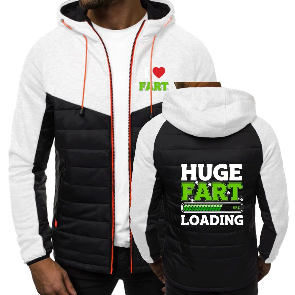 2026 Huge Fart Loading Print Spring Autumn Men's New Seven Color Cotton Padded Fashion Splicing High Quality Hooded Coat