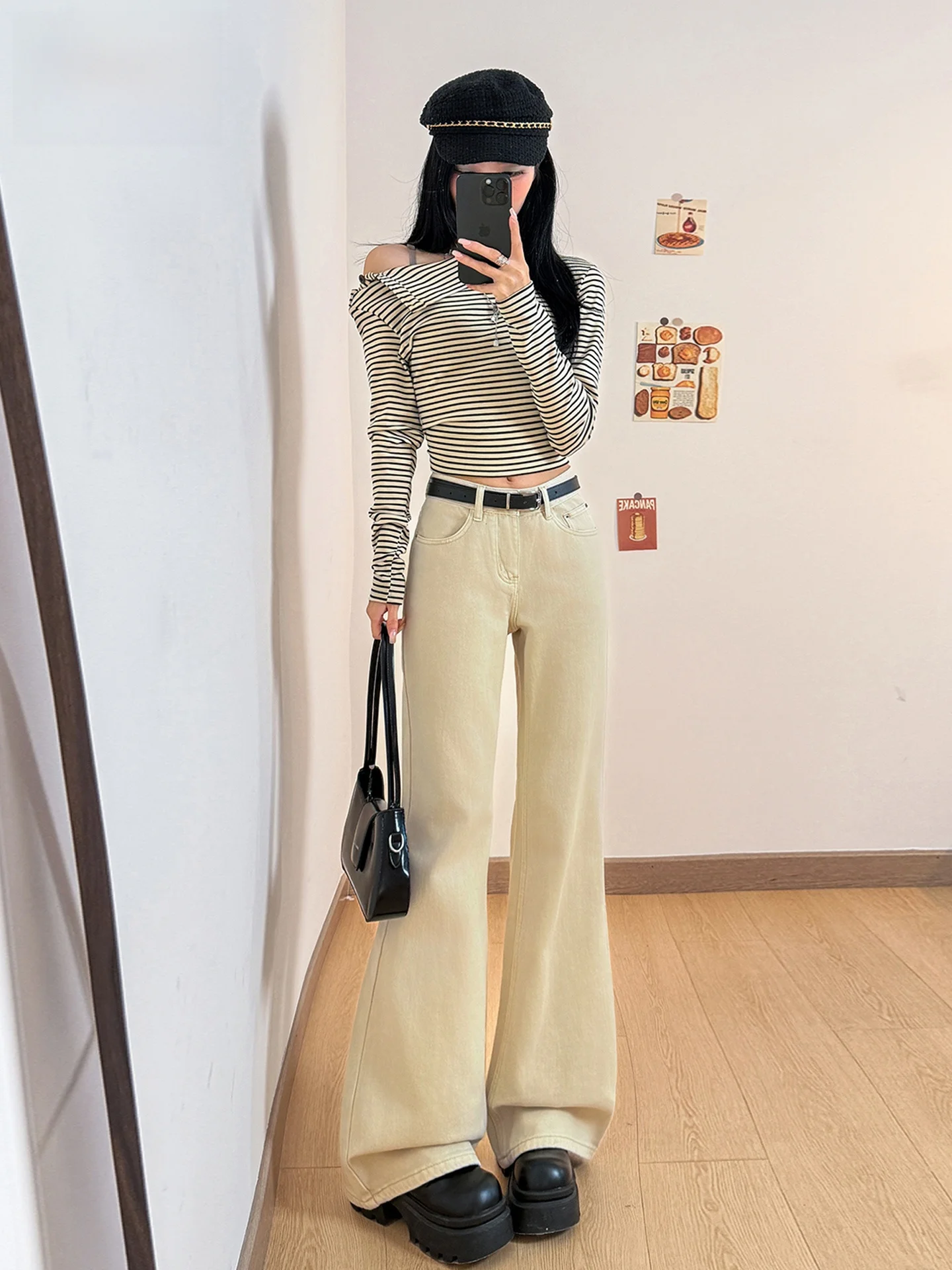 

Ретро джинсы-клеш цвета хаки для женщин, летние, свободные, с высокой талией, из денима, повседневные, в американском стиле, хлопковые, весна-осень