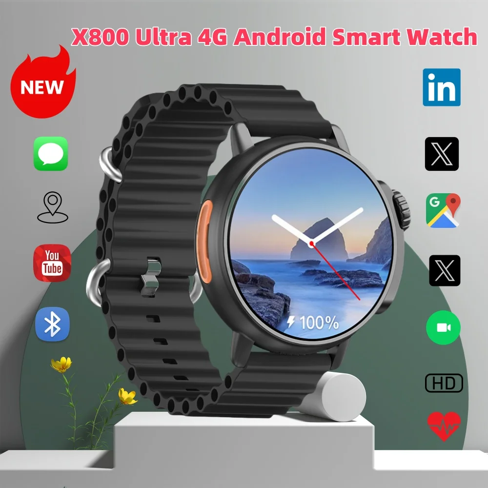 

Умные часы X800 Ultra, умные часы с системой 4G Android, ЖК-дисплей 360*360, частота сердечных сокращений, GPS, WIFISmartwatch