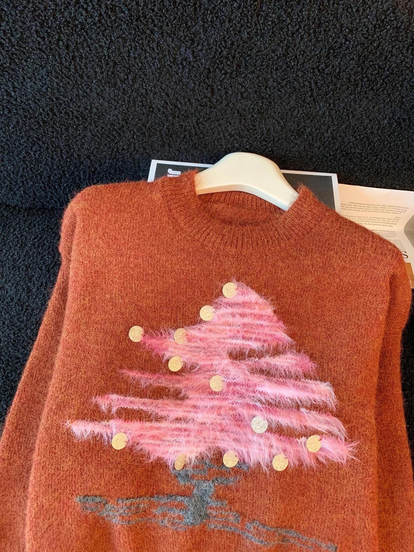 Retro Rainbow Tree Sequin Soft Cozy Overhead Sweater Women Winter Cisas Loose Lazy round Ne Knitted Top