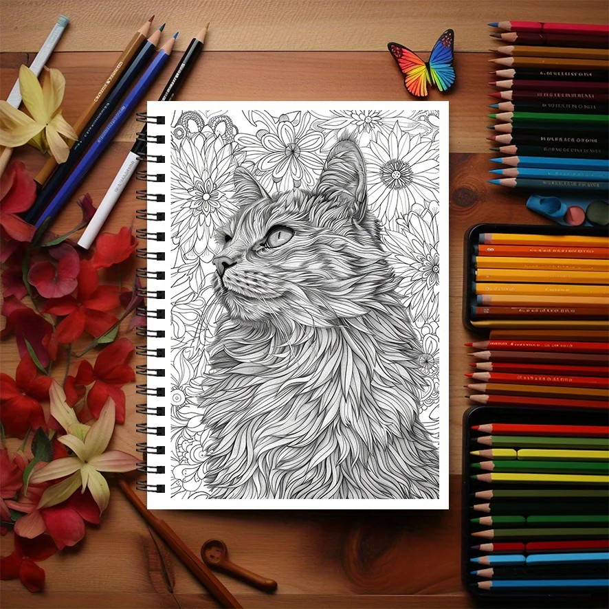 Hermoso libro para colorear con gatos, 8,3x 11,2 pulgadas, 32 páginas para relajación, alivio del estrés, regalo de regreso a la escuela, regalo familiar