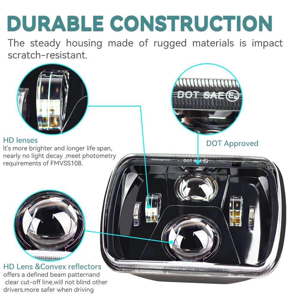 For Cherokee XJ Wrangler YJ Accessories H6054 H5054 H6054LL 6052 6053 Car 110W 5x7 Inch Led Headlights 7x6