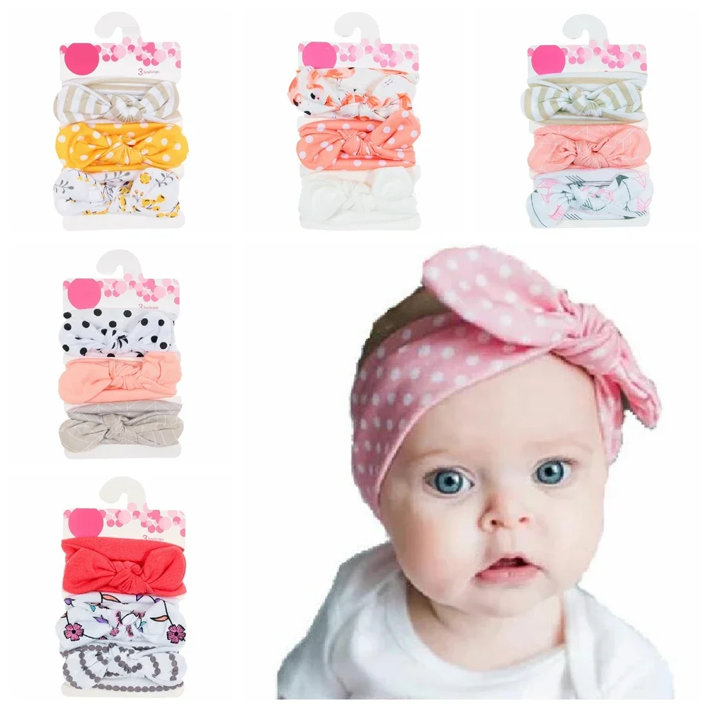 New 3pcs/lot Baby Girls Cotton Blend Headbands Dot Printed Knot Hairbands Newborn Headwear Set Hair Accessories Photo Shoot