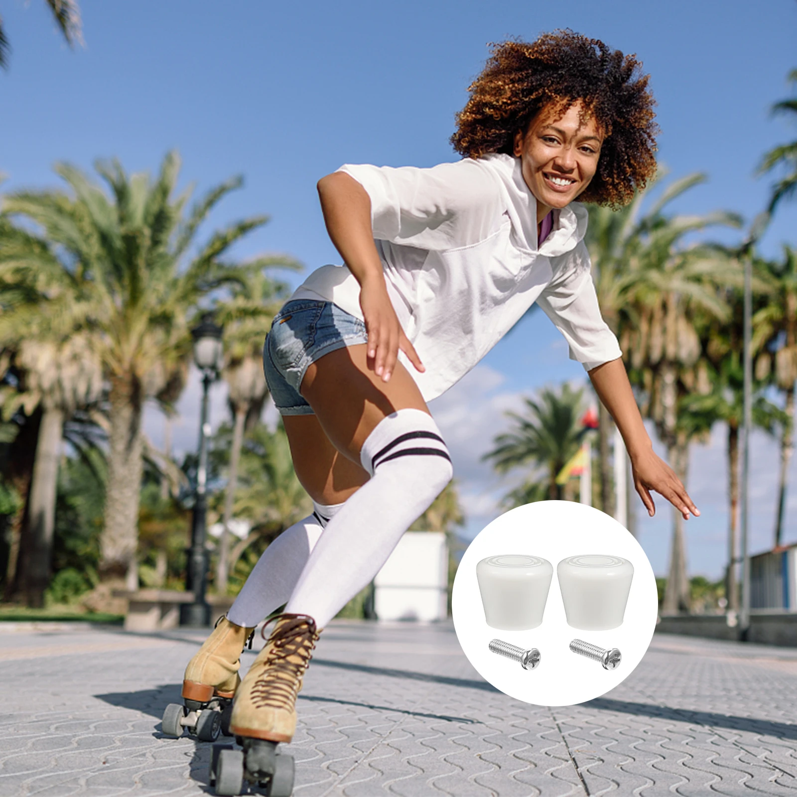 

4 Pcs Roller Skates Brake Head White Pu Exercise Braking Tool Durable Anti Slip Sole Sturdy Wear Resistant Fast Stopping