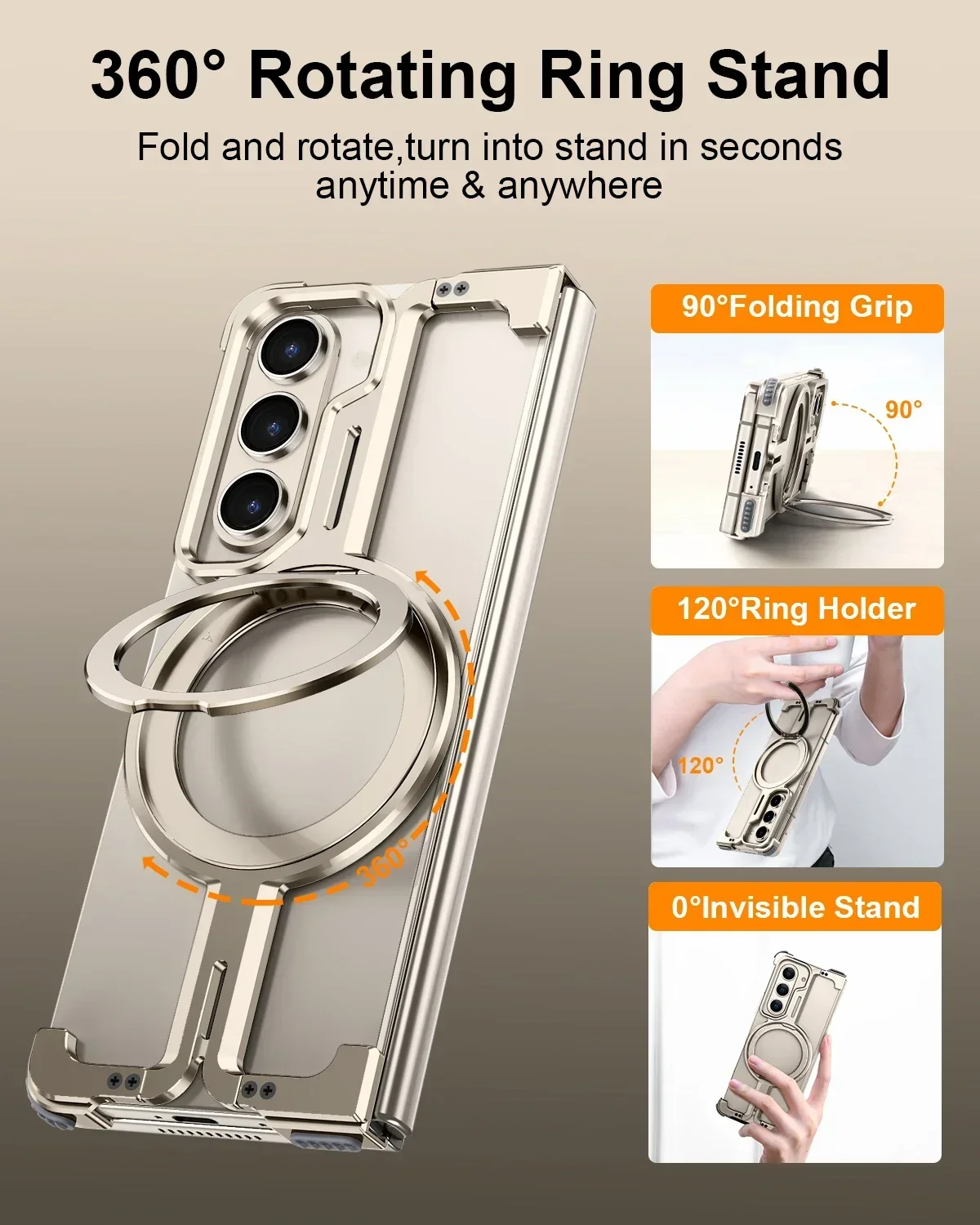 Eary for Z Fold 6 5 Case with Magnetic Stand Magnetic Protective Samsung Galaxy Cover Metals Frameless Bumper Wireless Charging