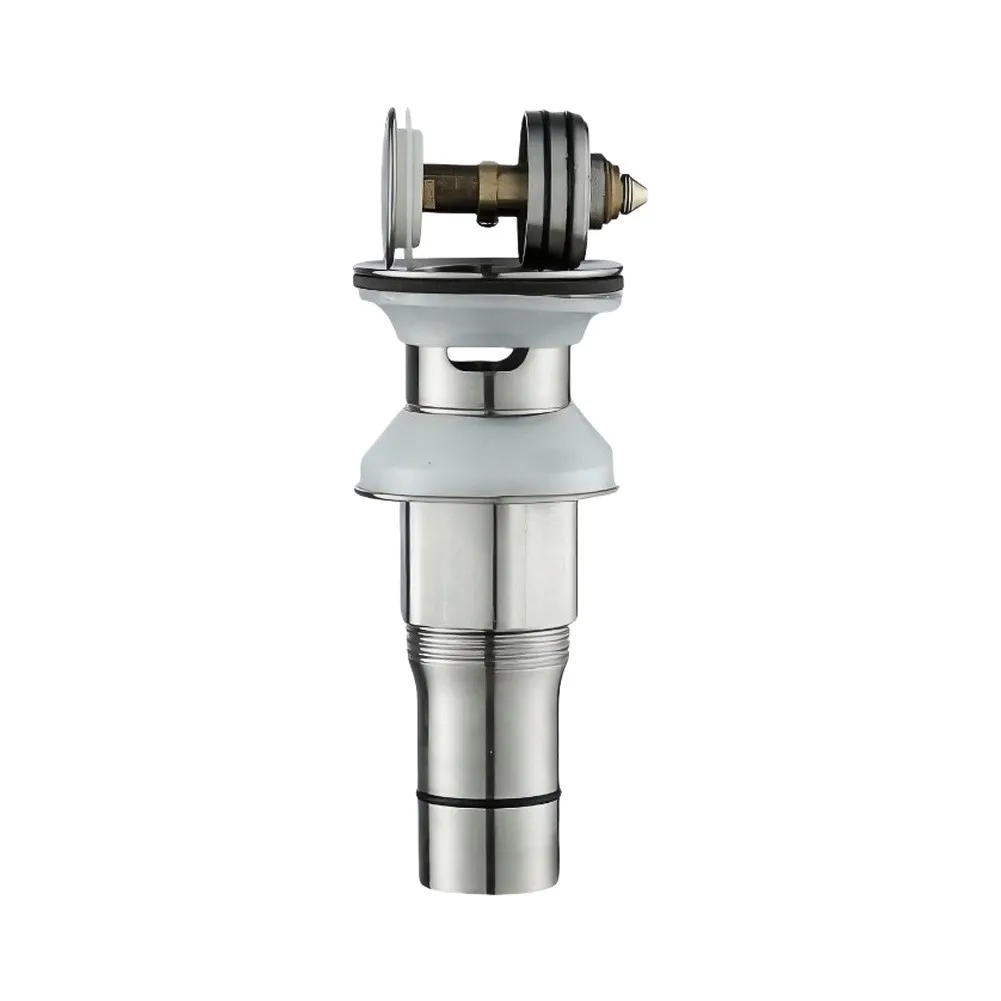 304 SS Basin Drain Stopper for Bathroom Sink No Overflow Hole Smooth Spring Action 60mm Cover 32mm Pipe Thread