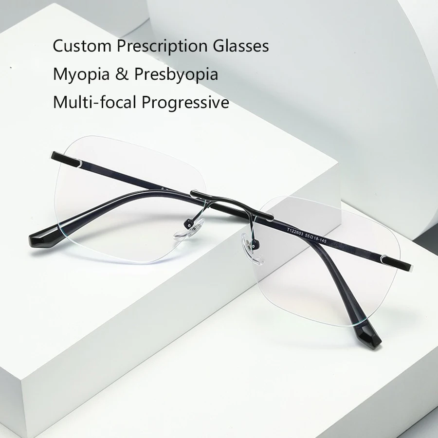 

Женские очки по рецепту на заказ, титановая оправа без оправы, мультифокальные прогрессивные фотохромные очки с защитой от синего света для близорукости