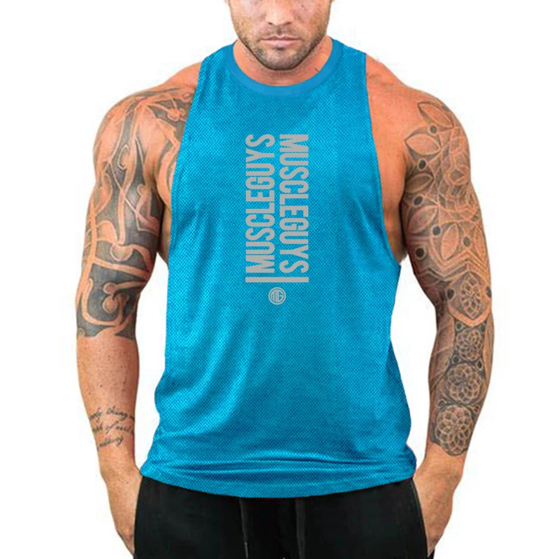 New Gym Mens Sporting Singlets Mesh Running Fashion Muscle Clothing Casual Bodybuilding Tank Top Quick Dry Slim Fitness Vest