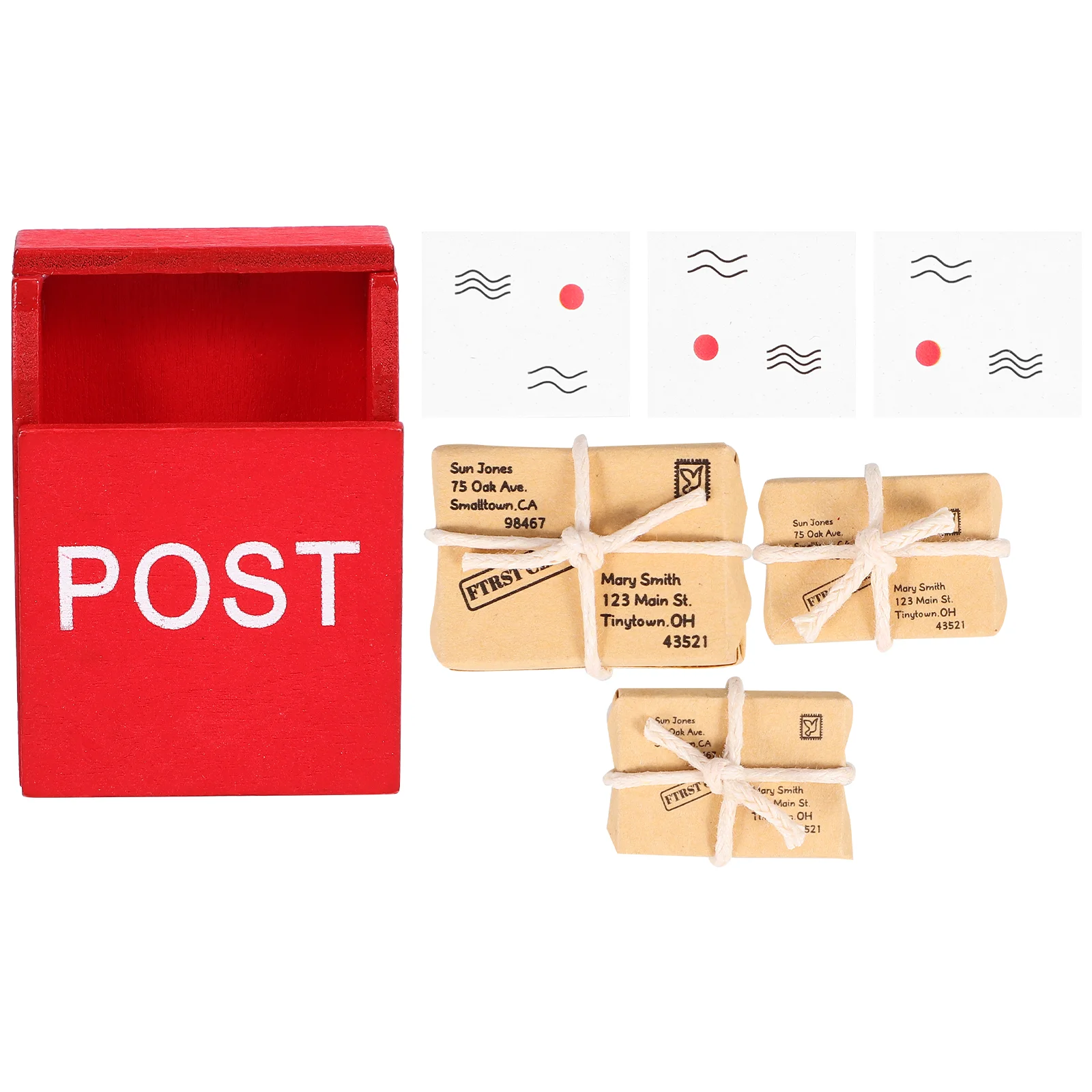 

1 Set House Wooden Red Mailbox with Miniature Mail Sack Postcard Ornaments mini mailbox mailbox toy