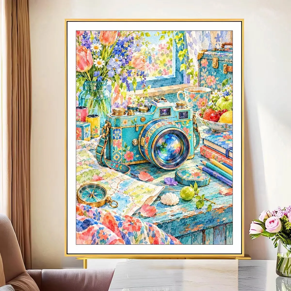 9CT 14ct Camera  Printed Kit Cross Stitch Embroidery DIY Needlework Home Decor Crafts With Needles Threads 110 Colors