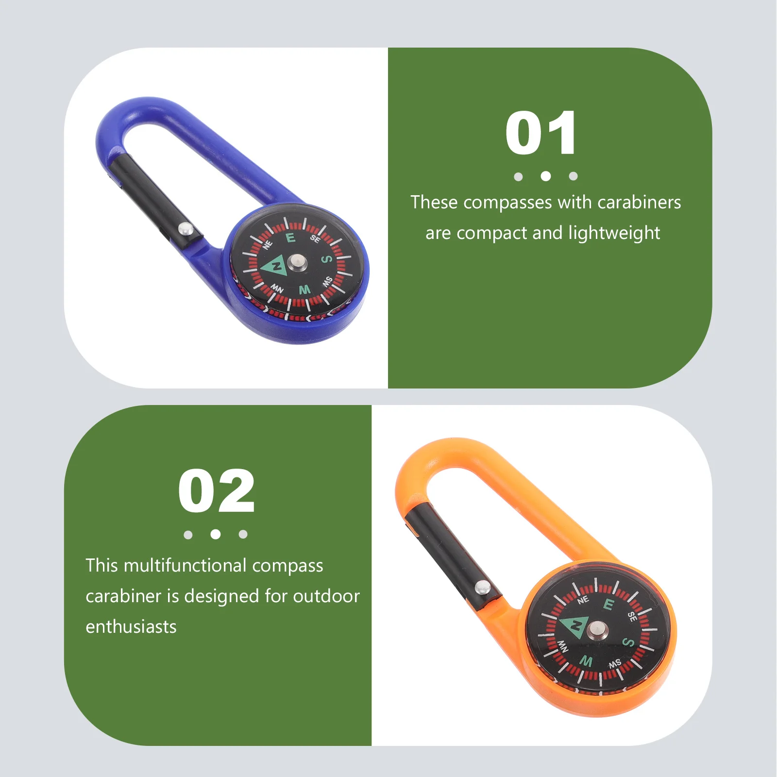 8 قطع من ملحقات التخييم، بوصلة الظهر لمرفقات السيارة، مشبك للتنزه سيرًا على الأقدام