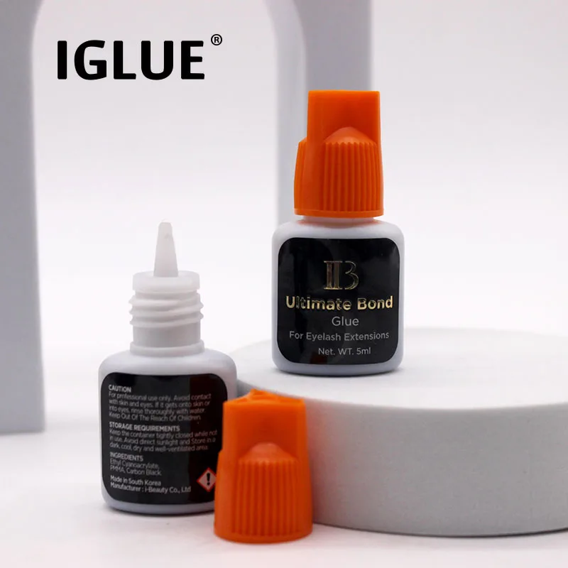 2 Bottles IB Ultimate Bond Eyelash Extensions Black Glue 5ml Orange Cap Professional Lasting Grafting False Lashes Glue Korea