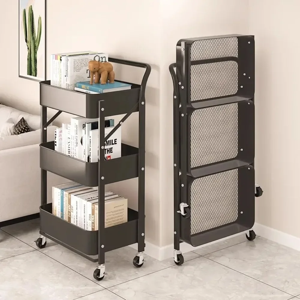 Trolley Storage Rack Folding Kitchen Bedroom Organizer Carts Mobile Multi Storey Snacks Shelving Bathroom Trolley Storage Rack