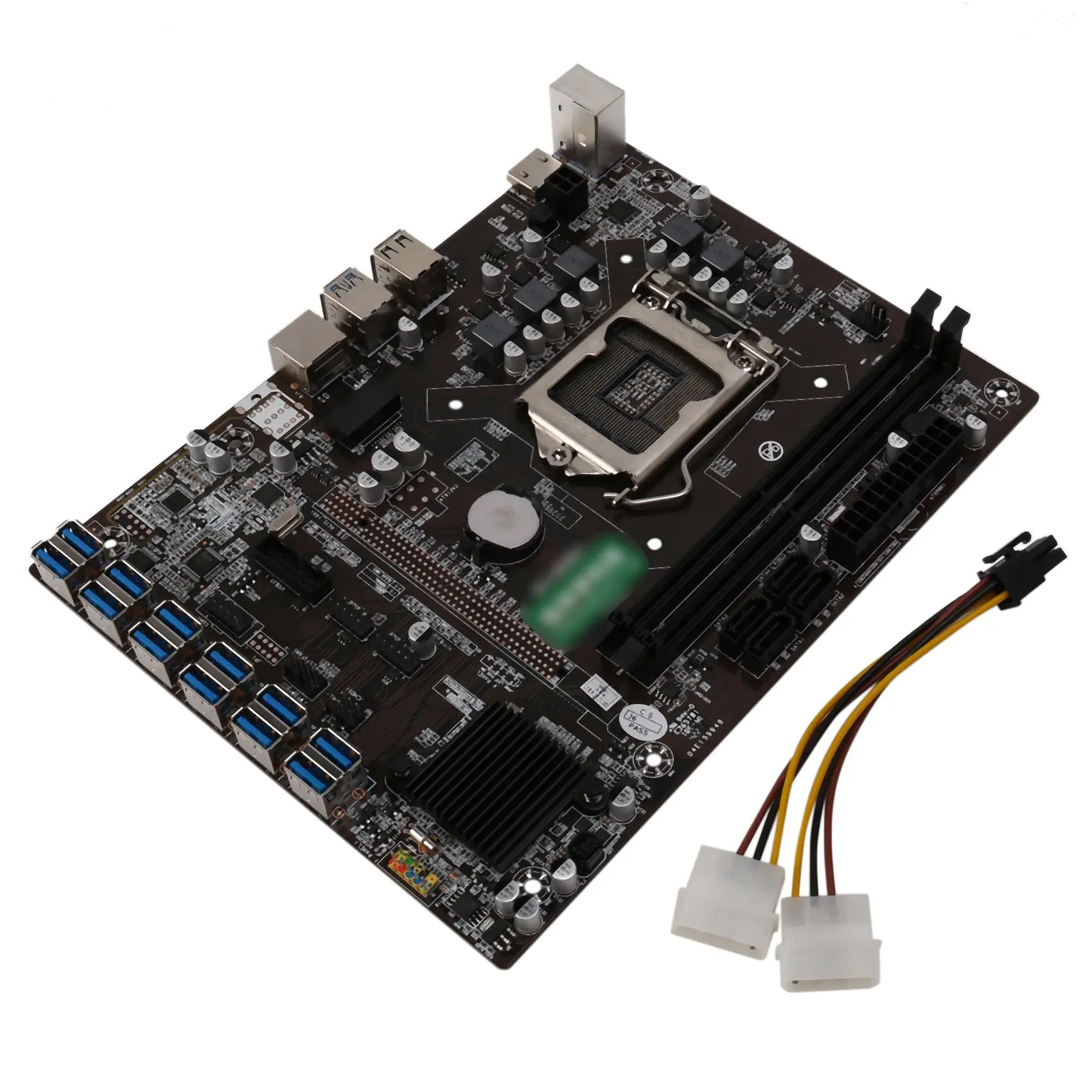 B250C BTC Mining Motherboard 12 USB3.0 to PCI-E 16X Graphics Slot LGA 1151 DDR4 DIMM with 6PIN to Dual 4PIN Power