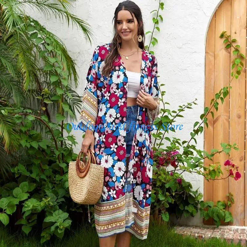 

H053 Open Front Swimsuit Long Kimono Coverup Beach Long Cardigans