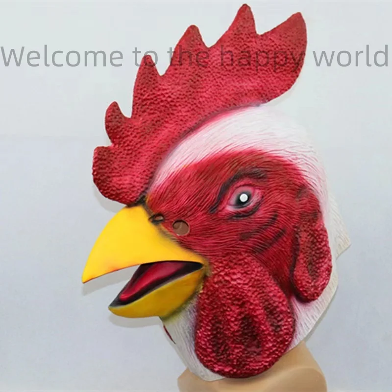 Red Latex Rooster Mask Adults Mad Chicken Cockerel Headgear Funny Animal Ful Face Masks Halloween Cosplay Costume Party Props